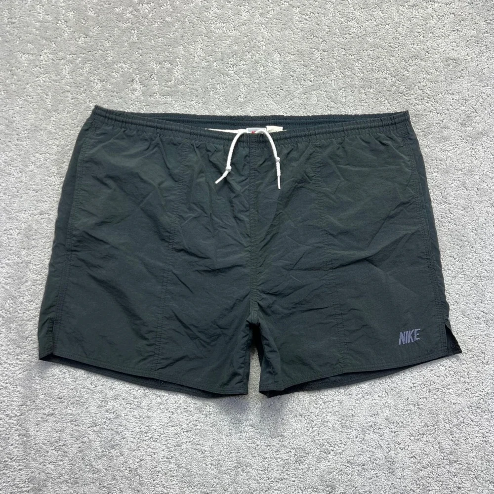VINTAGE 80s Nike Shorts Mens Large Black Nylon Brief‎ Lined Board Swim Swoosh